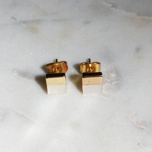 Gold and Shell Square Stud Earrings