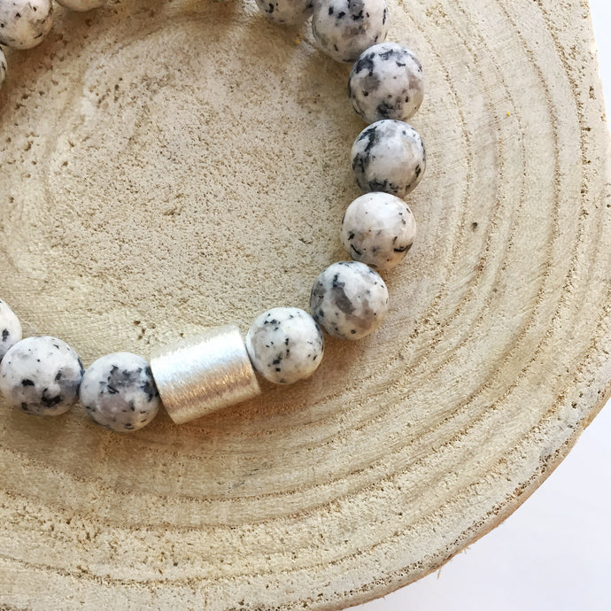 Matte Stone with Silver Accent - Speckled White