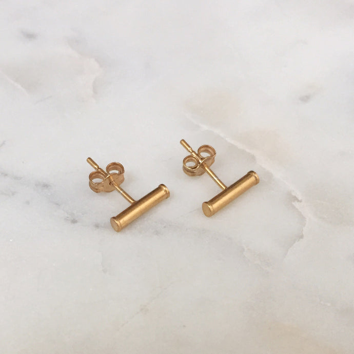 Cylinder Bar Stud Earrings - Matte Gold