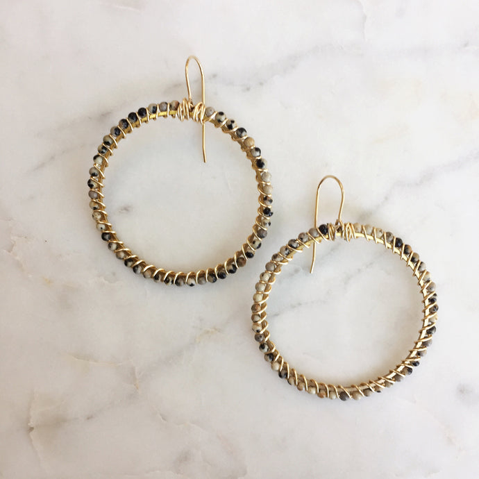 Beaded Hoops - Neutral Spotted Stone
