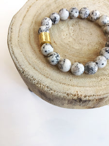 Matte Stone with Gold Accent - Speckled White