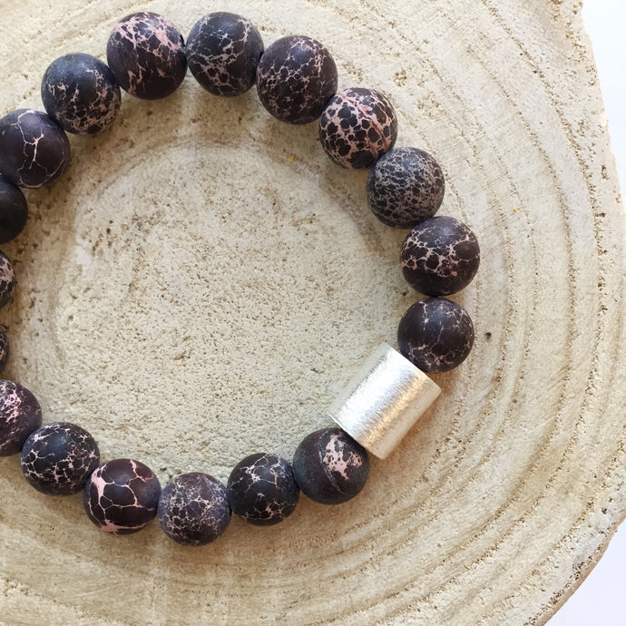 Matte Stone with Silver Accent - Brown Rust