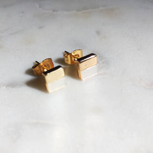 Gold and Shell Square Stud Earrings